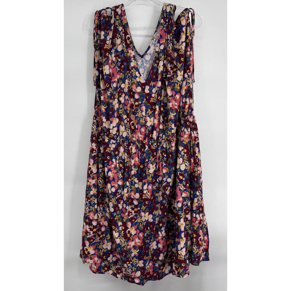 Ava & Viv Women Sz 3X Floral V-Neck Tie Shoulder Sleeveless Elastic Waist Dress